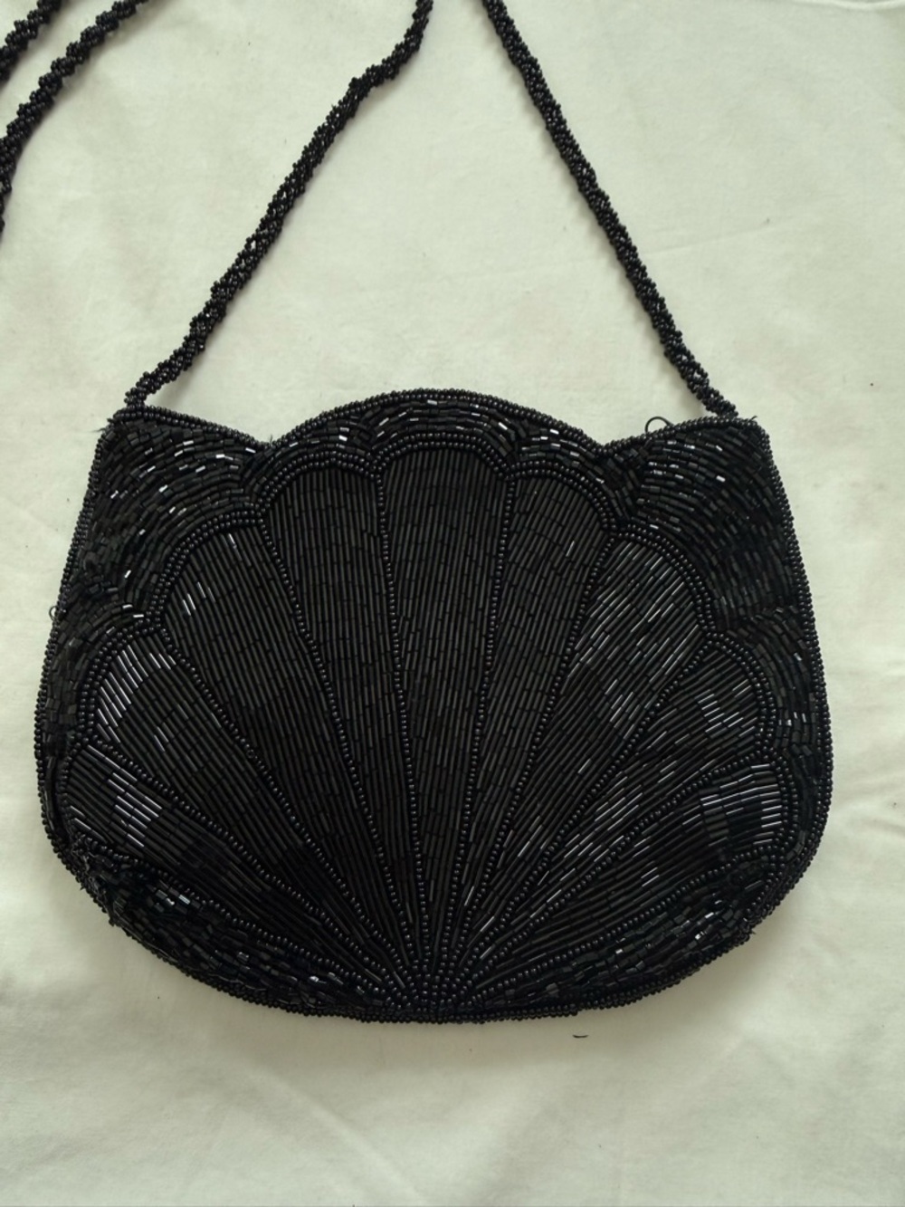 Black Beaded Shell-Style Crossbody Bag